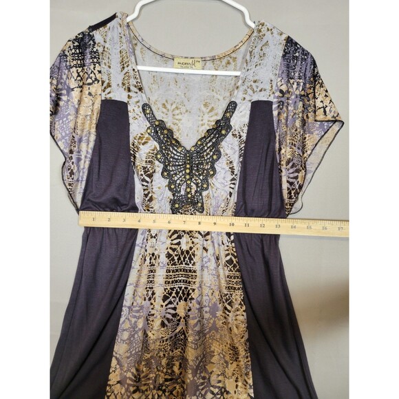 Y2K Butterfly Blouse Top Babydoll Flutter Sleeve Size PM Medium By One World - Picture 6 of 10